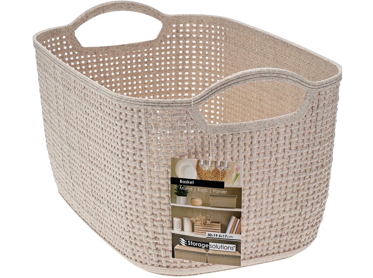 CESTO PARA ARRUMAÇÃO COM PEGAS EM PLÁSTICO BEGE 30X19.5X17CM