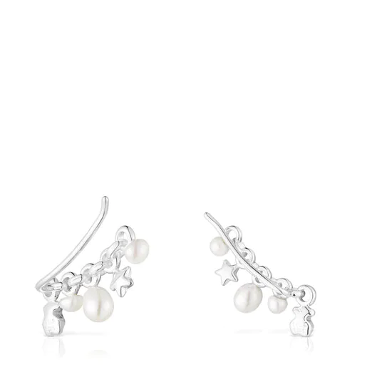 Brinco de pressão prateado com barra e motivos de Mini Ícones.