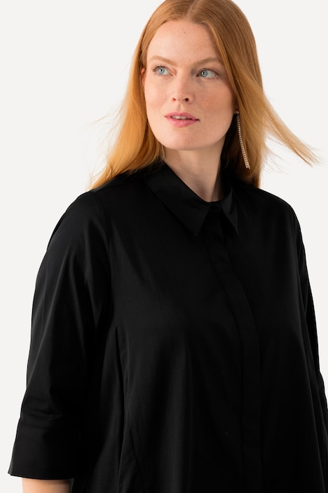 Bluse, Godeteinsätze, A-Linie, Hemdkragen, 3/4-Arm