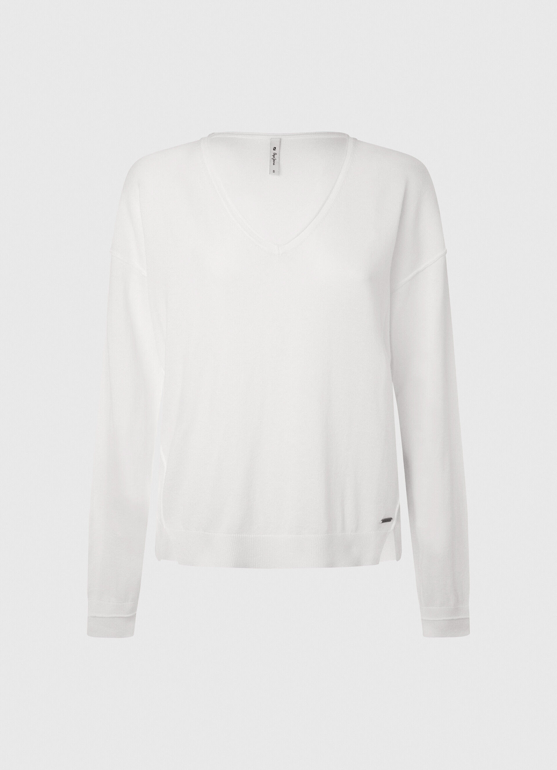 Camisa de malha com decote em V relaxado - branca