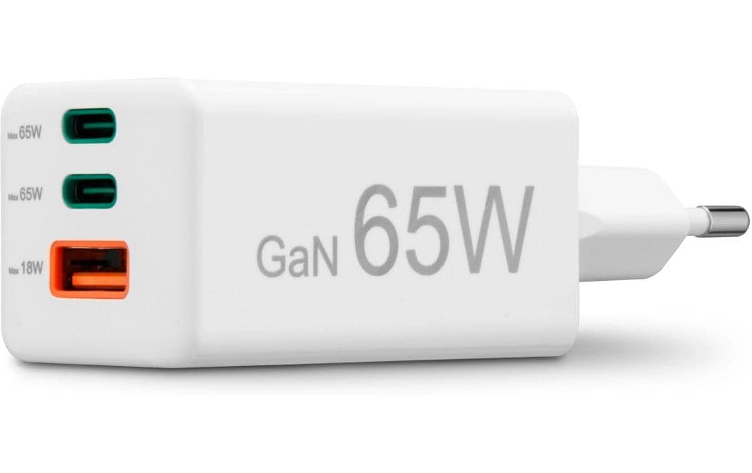 USB-Wandladegerät Gan charger 2x USB-A USB-C 65 W WeissSchnellladegerät mit 1x USB-C und 2x USB-A