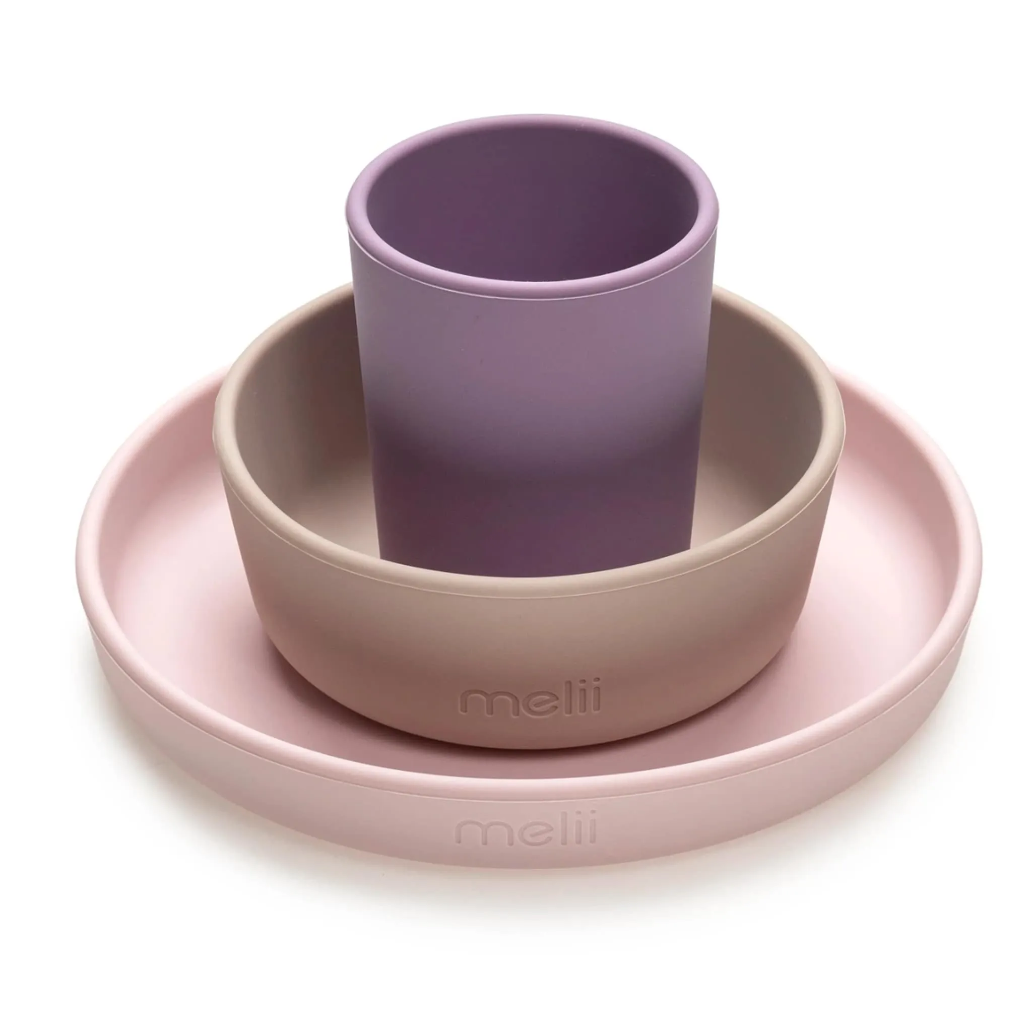 Melii Ensemble de Vaisselle en Silicone 3 Pièces - Rose