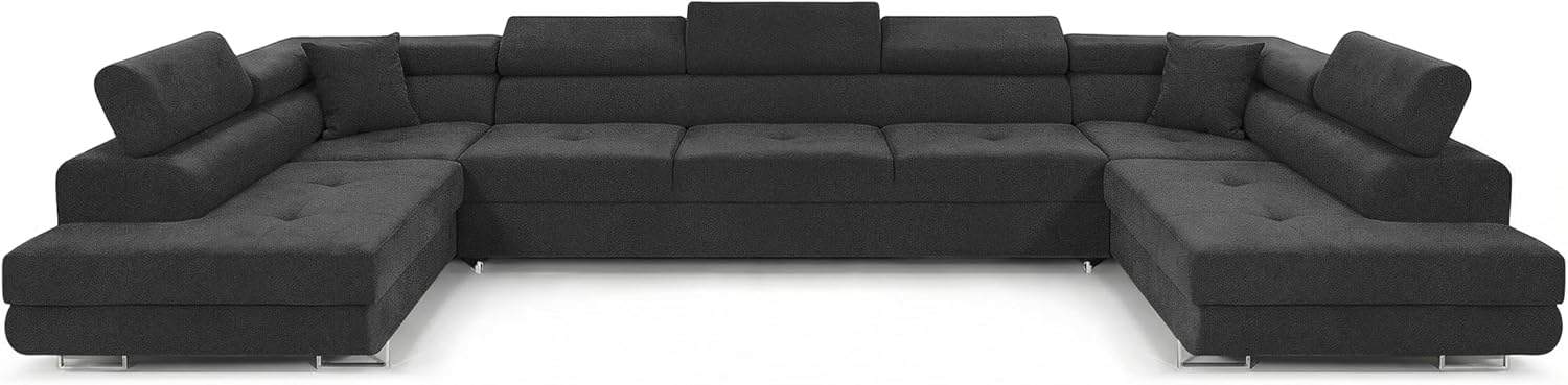 Ecksofa mit Schlaffunktion BIG PASTI U-Form, Sofa Couch mit Bettkasten, 3-Sitzer Eckcouch, Schlafsofa für Wohnzimmer, Big Sofa Couch mit Schlaffunktion (Pet Friendly Edition Anthrazitgrau)