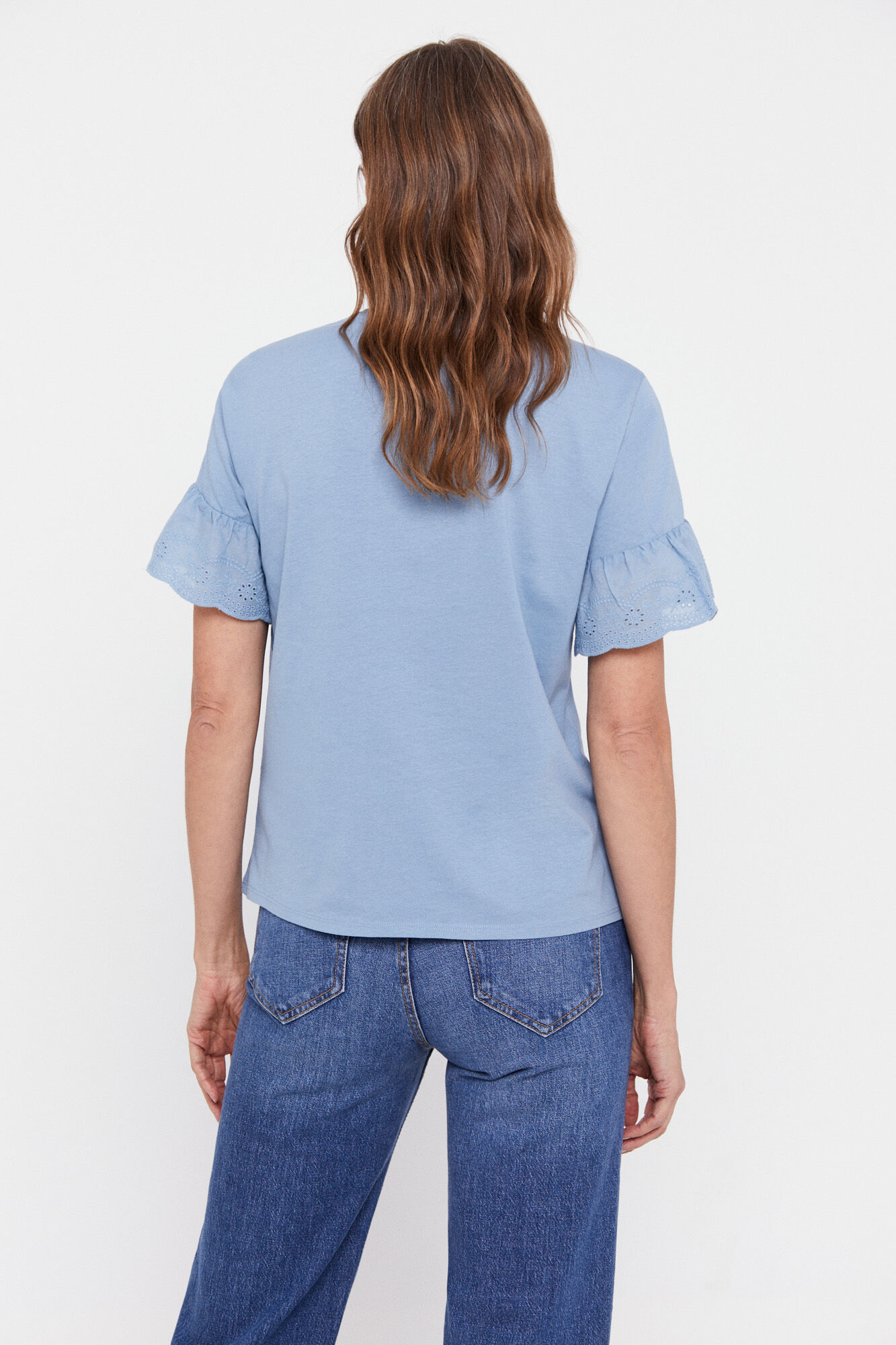Camiseta combinada bordada em inglês - Azul