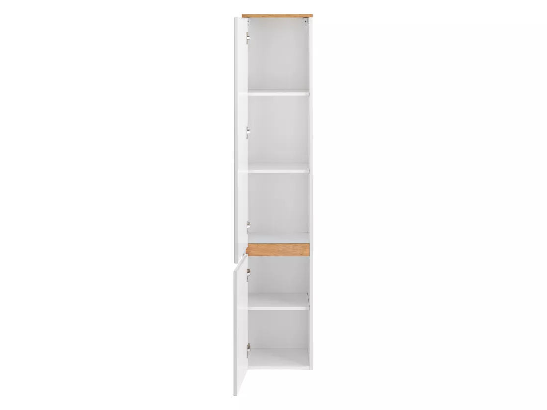 Meuble de salle de bain suspendu bois et blanc avec simple vasque, colonne et armoire de toilette - 94 cm - ANIDA
