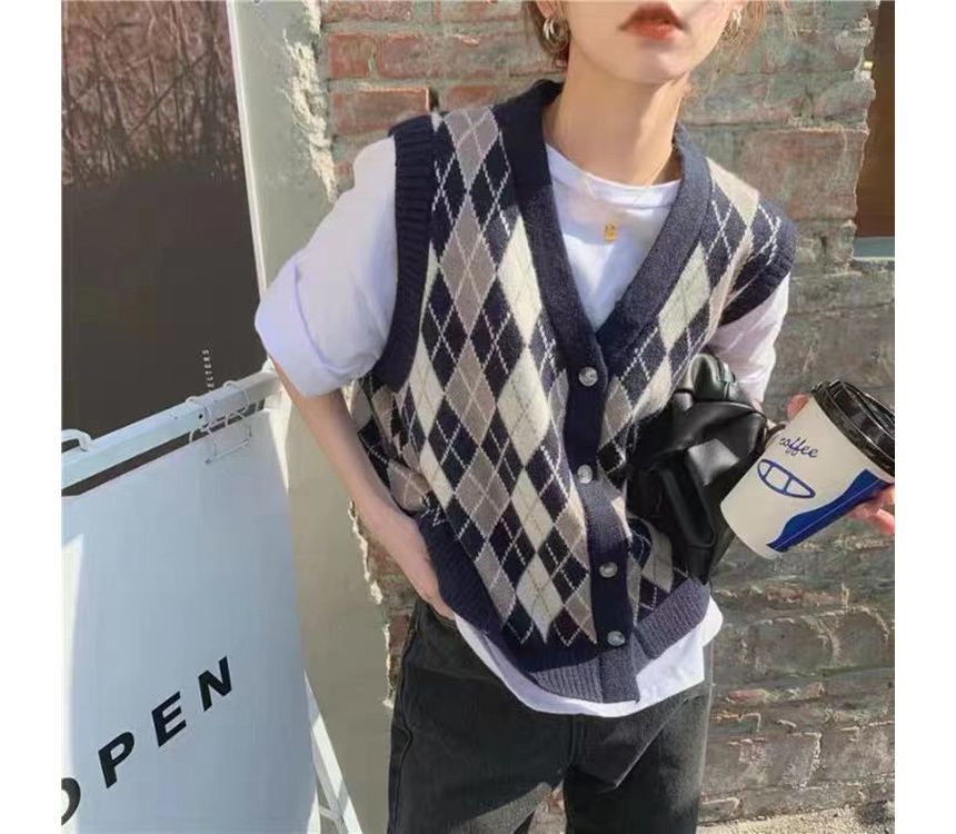 Yupina - V-hals Argyle Trui Vest