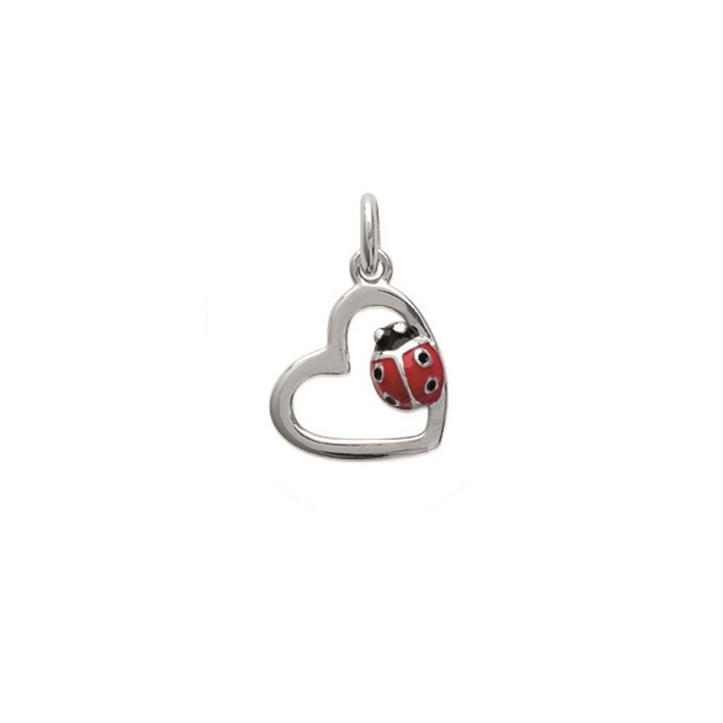 Collier coeur coccinelle émail rouge et noir Argent 925 Rhodié
