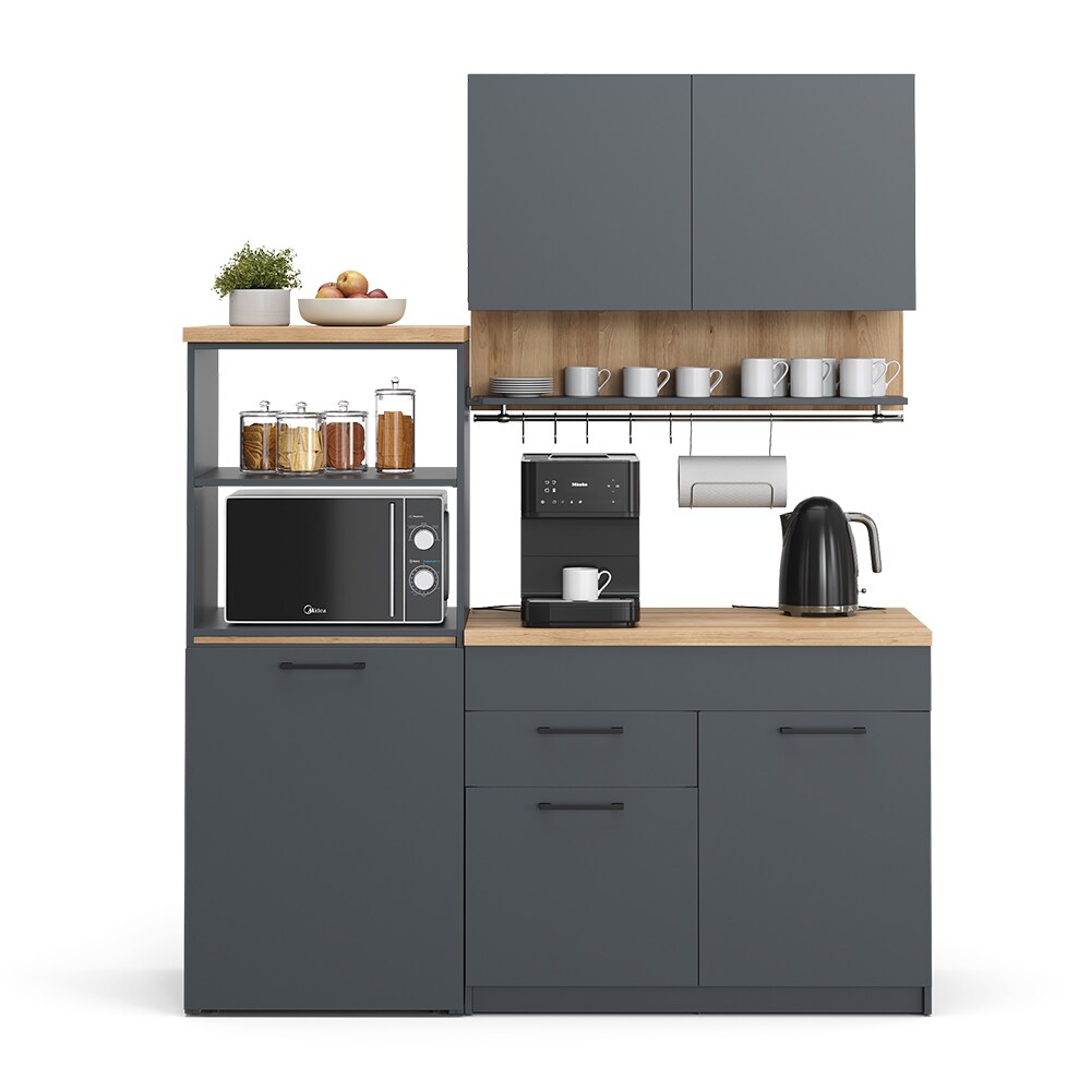 Vicco Singleküche Küchenzeile Egbert Anthrazit Eiche 160 cm modern ausziehbarer Tisch