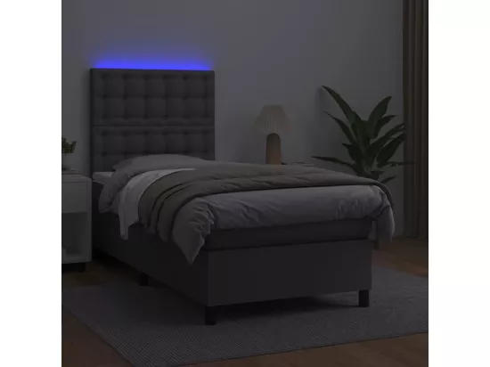 Sommier tapissier et matelas et LED Gris 90x190 cm Similicuir