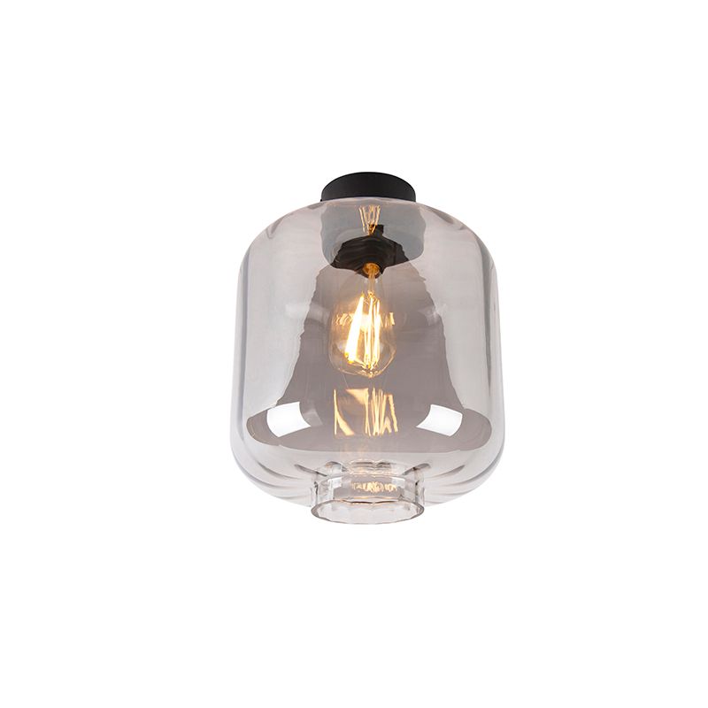 Design plafondlamp zwart met smoke glas - Qara