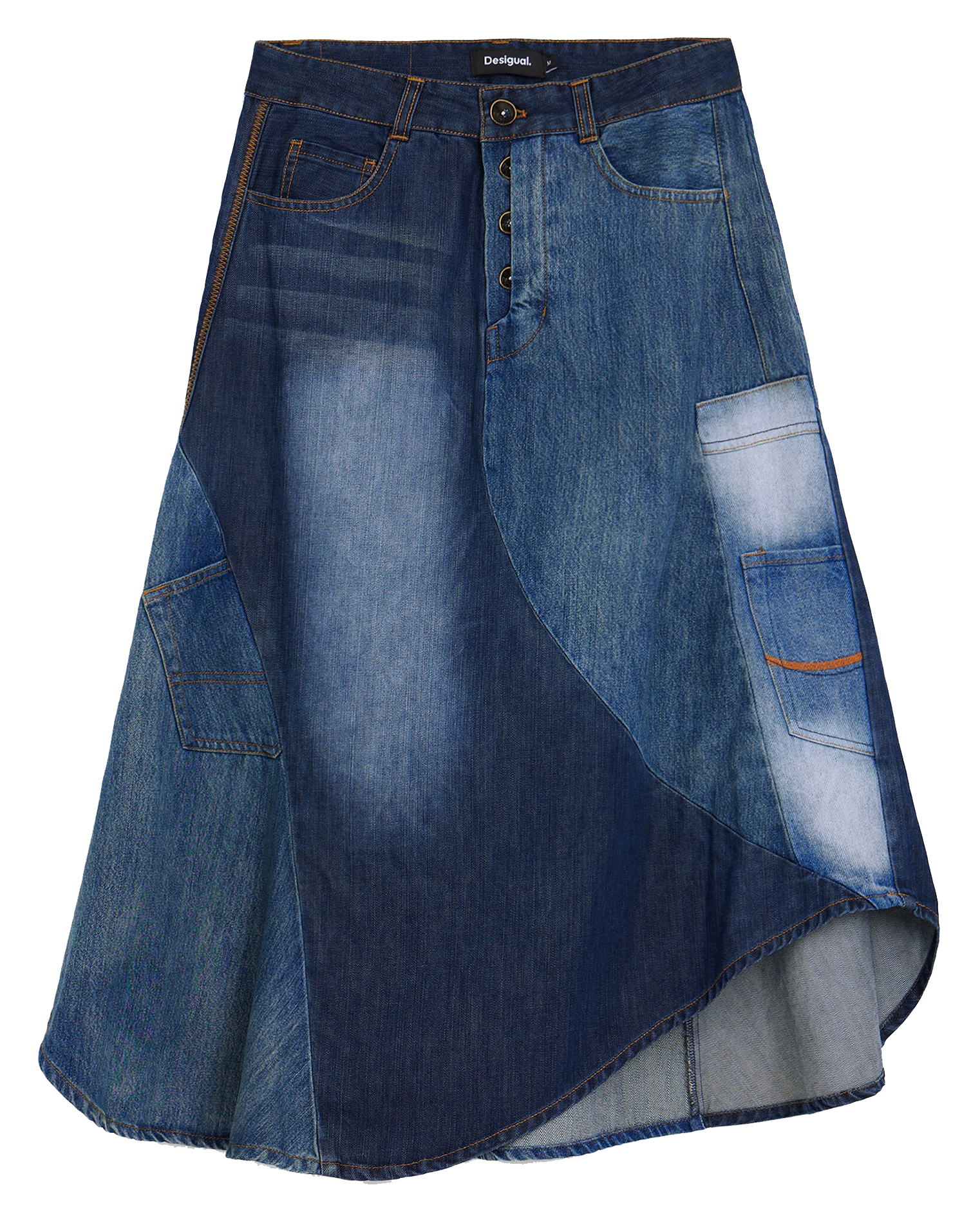 Jupe midi patchwork denim | Bleu