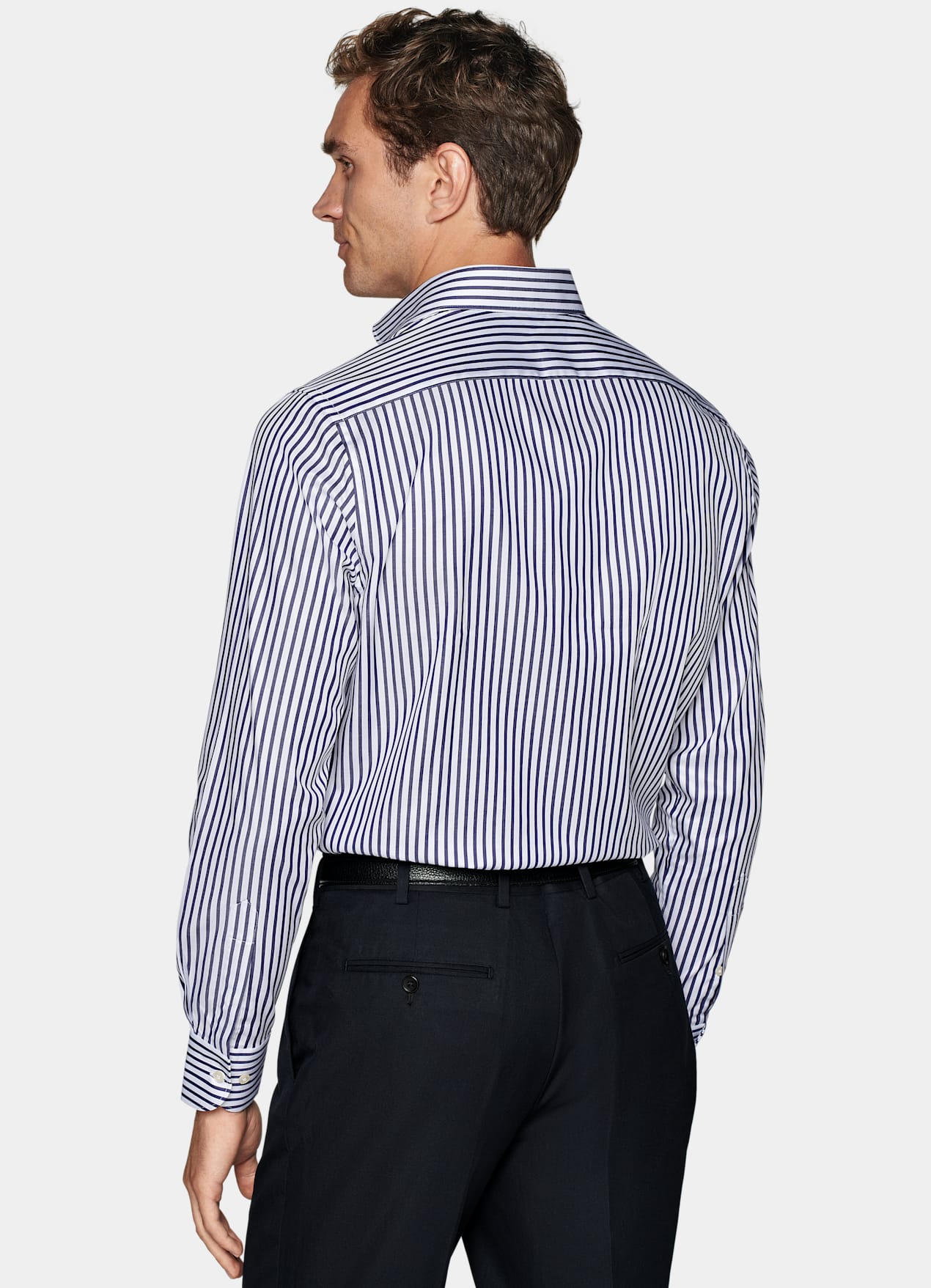 Chemise coupe ajustée en twill bleu marine à rayures
