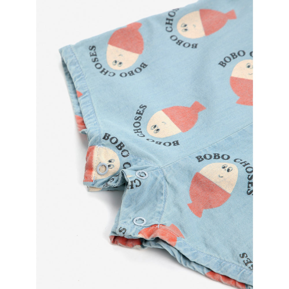 Køb Bobo Choses Lys Blue Morning Egg All Over Denim Playsuit