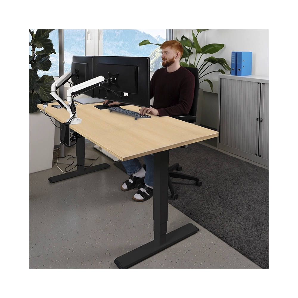 CONTINI höhenverstellbarer Bürotisch 160 x 80 cm Ahorn Natur / Gestell schwarz