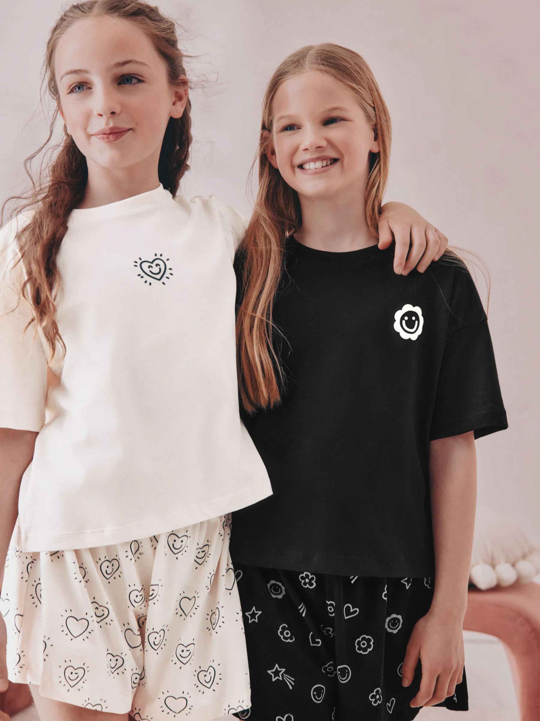 Zwart/ecru - Set van 2 pyjama's met short (3-16 jr)