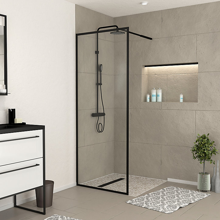 Paroi de douche à l'italienne H.200 x l.80 cm, ép. 6 mm, profilé noir, Galedo Edge