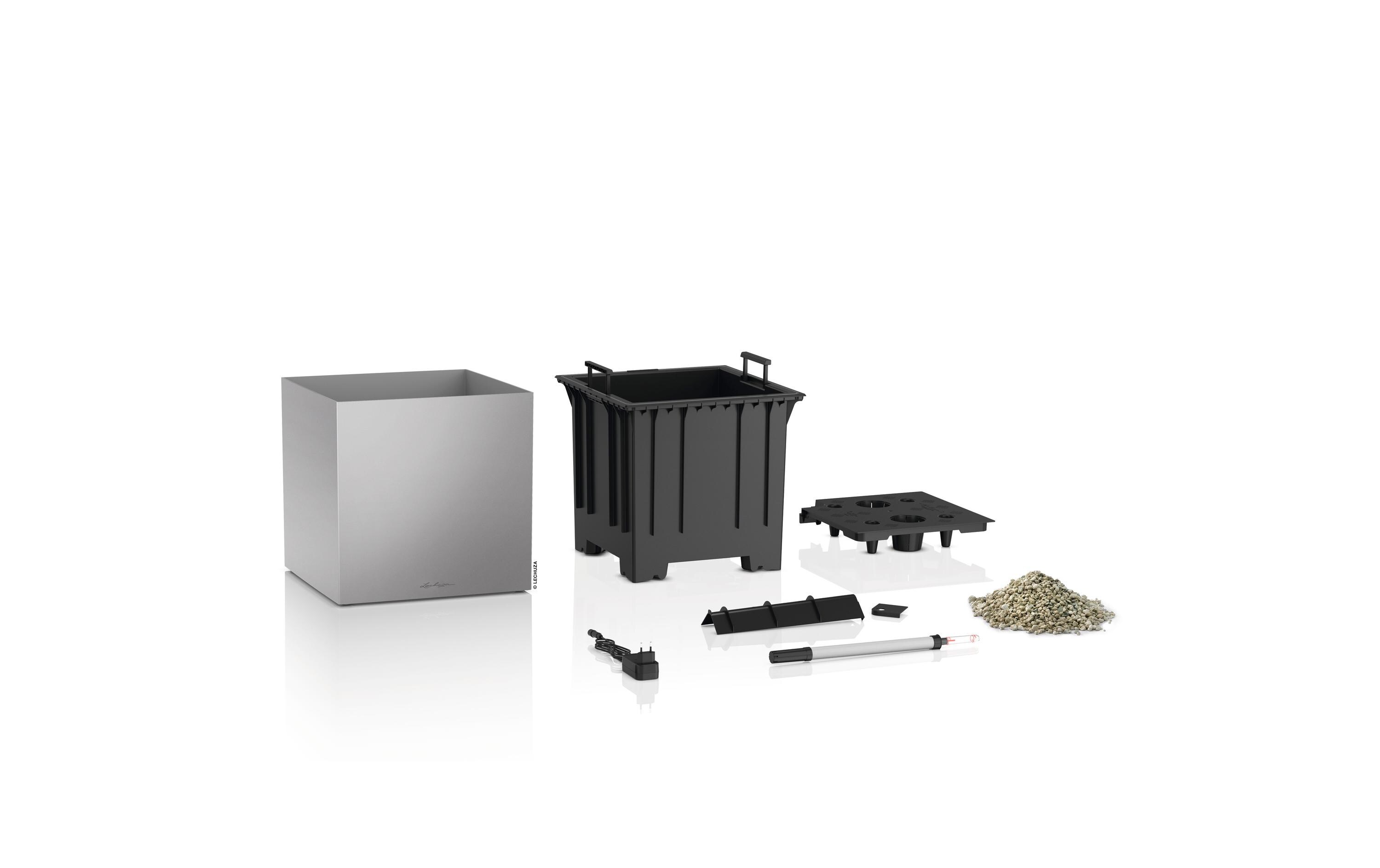 Blumentopf Canto Premium 40 Low LED, Silber, Hochglanz<br>Pflanzentopf