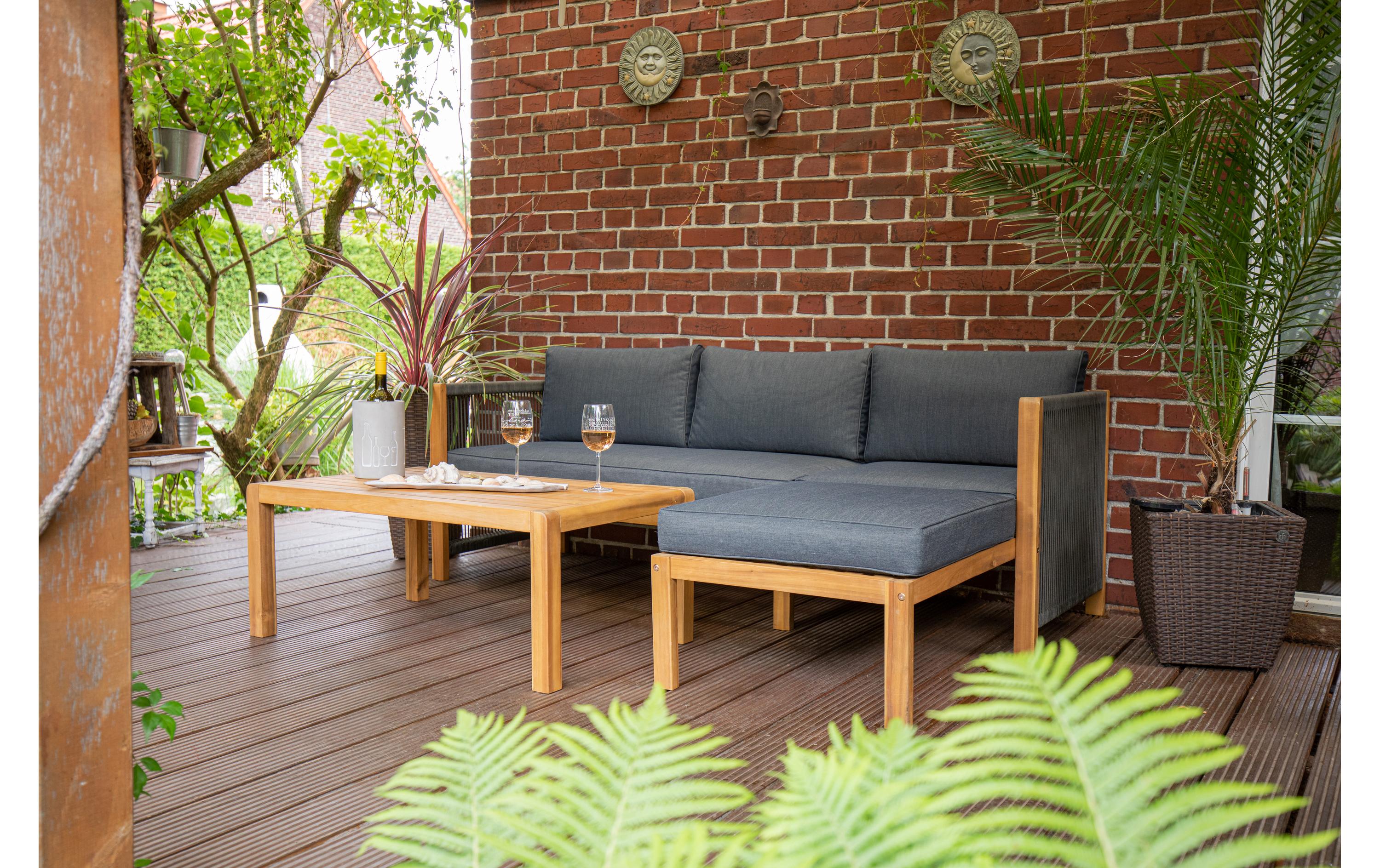 Loungeset Malaga Schwarz/Braun, 3 Sitzplätze<br>Lounge- Set mit Tisch für den Garten