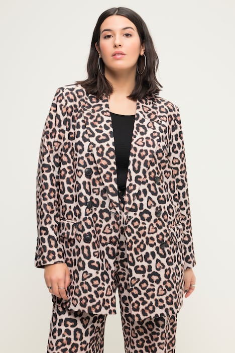 Blazer, Straight Fit, doppelreihig, Leoprint, Langarm