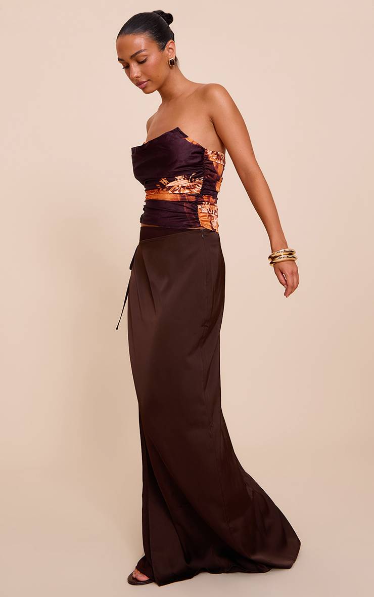 Chocolat Jupe Longue En Mousseline Avec Détail Cache-cœur En Satin