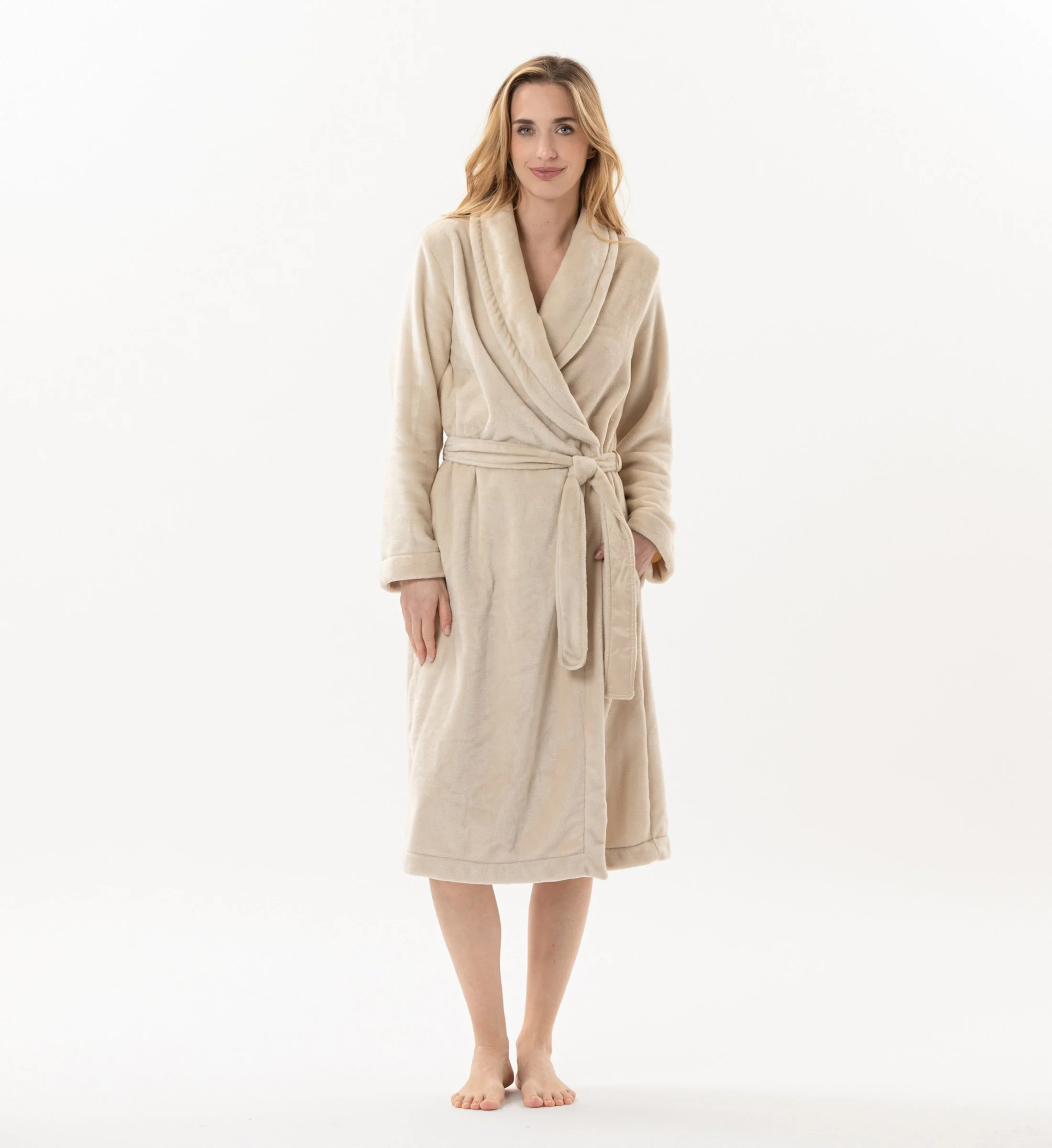 ESSENTIEL H61B - Peignoir en peluche flanelle | Beige