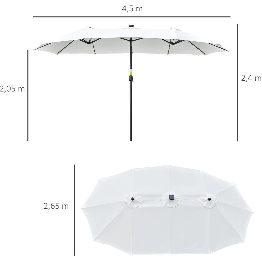 Outsunny Sonnenschirm mit Solar-LED-Leuchte cremeweiß