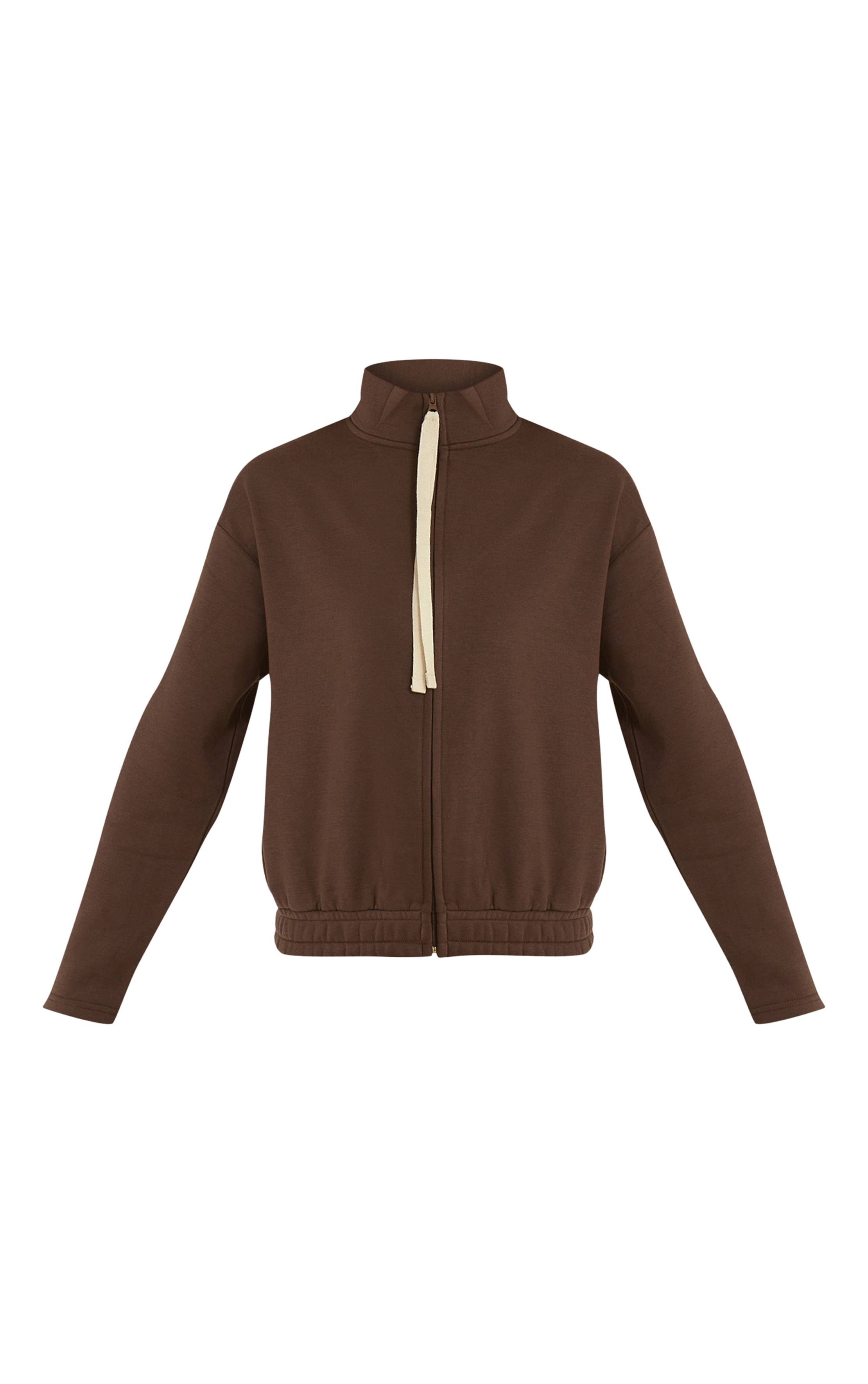 Chocolat Sweat-shirt À Col Cheminée Avec Cordon De Serrage Contrasté