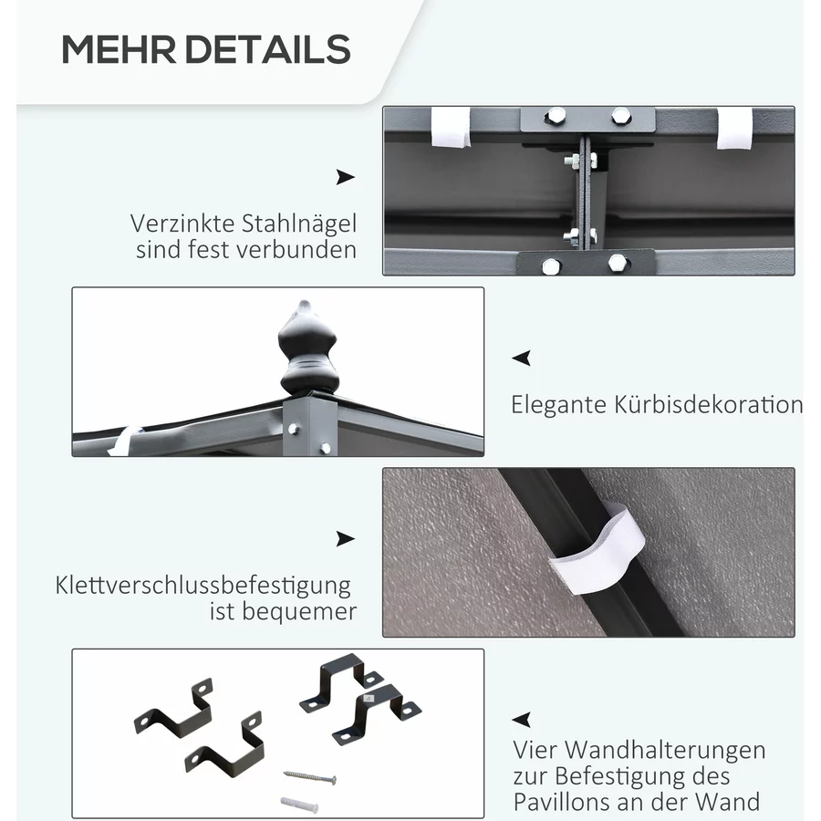 Outsunny Gartenpavillon mit geschwungenem Dach grau, schwarz