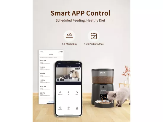 Distributeur Croquettes Chat Automatique, 4L Mangeoire Automatique pour Chat avec Caméra 1080P 2,4 G WiFi Enregistrement Vocal (Noir)