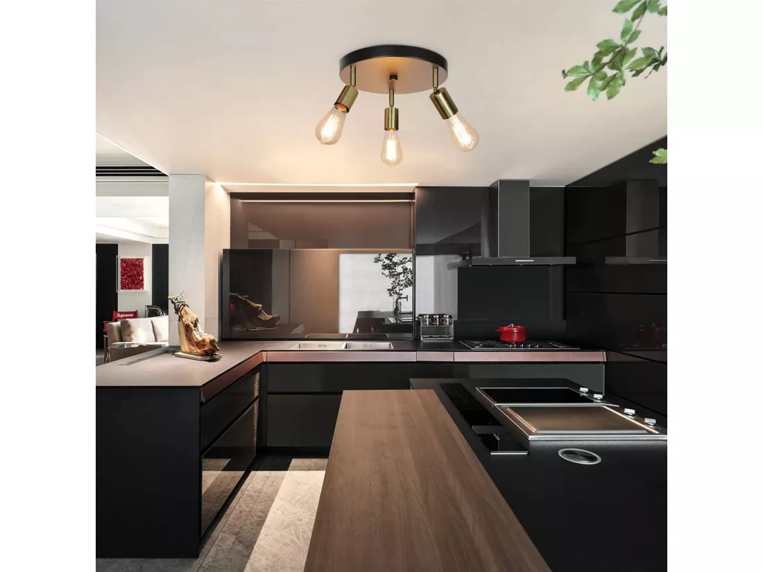 NETTLIFE Plafonnier 3 Spots de Plafond Max. 25W E27 Vintage Flamme Rond Moderne Lustre Pivotant pour Chambre Salle à Manger Cuisine Couloir Salon