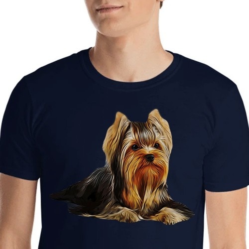 Camiseta masculina Mascochula personalizada com a foto do seu animal de estimação, azul marinho.