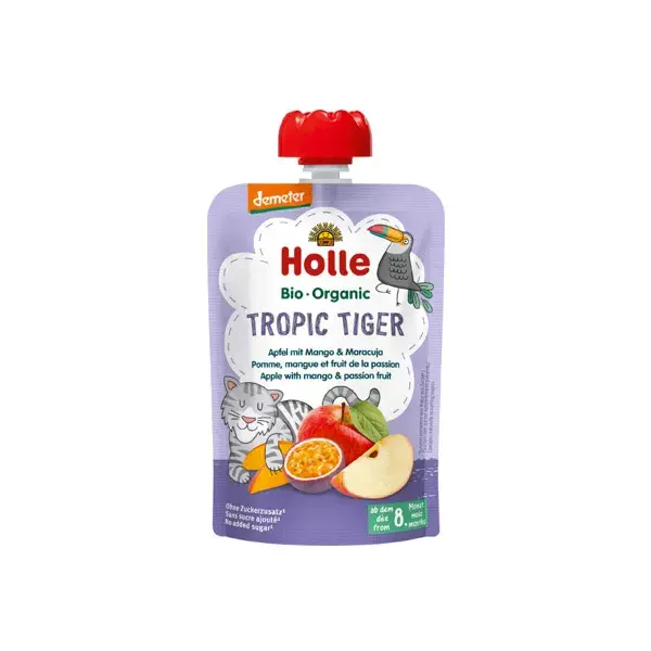 Garrafa de água orgânica Holle Pouchy sabor maçã, manga e maracujá +8m 100g