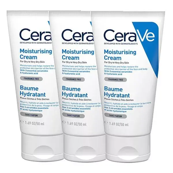 CeraVe Soins Baume Hydratant Visage et Corps Peaux Sèches à Très Sèches Lot de 3 x 50ml