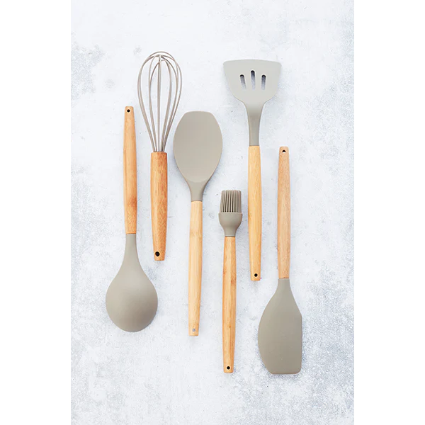 Pinceau en silicone avec manche en bambou 25 cm taupe Point Virgule