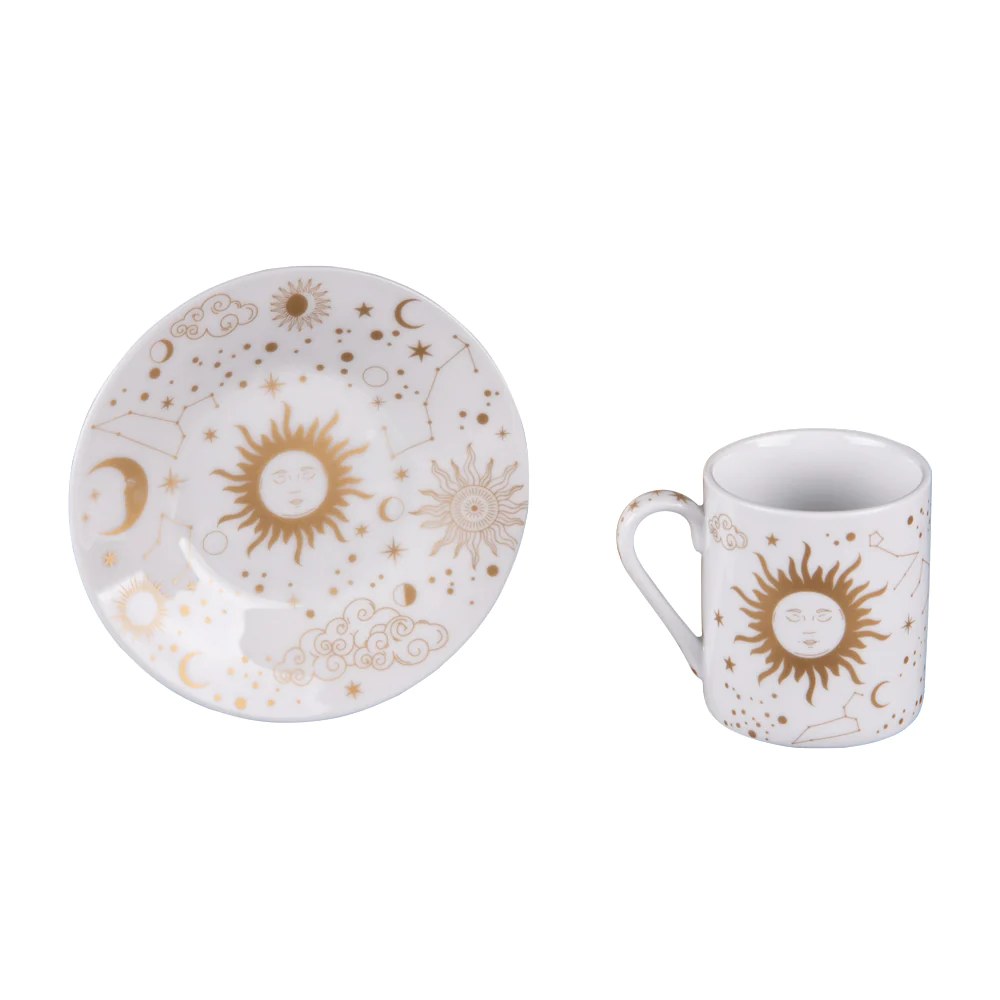 Set 6 tasses à café et sous tasses assorties + cuillère Céleste Table