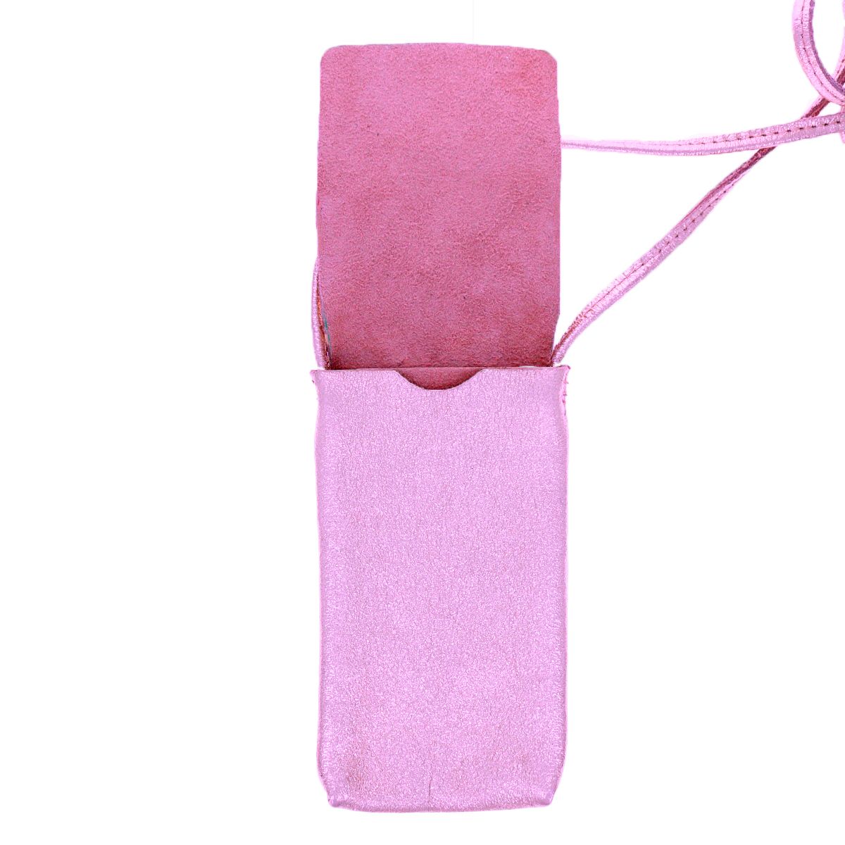 Pochette de téléphone cuir rose pailleté Maison Suzanne