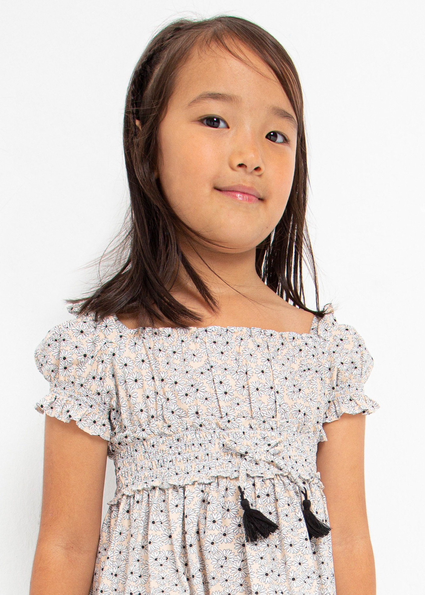 Vestido estampado em algodão sustentável para meninas