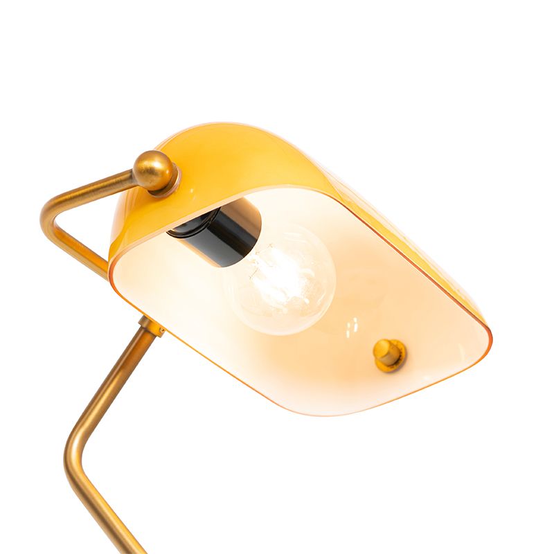 Klassieke notaris vloerlamp brons met geel glas - Banker