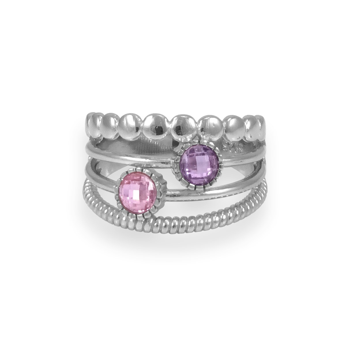Bague en argent 925 rhodié avec oxydes de zirconium colorés