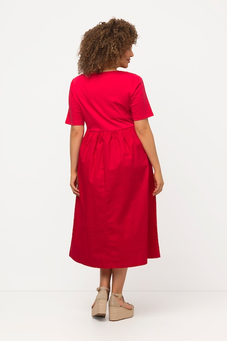 Midikleid, Rippjersey, A-Linie, Rundhals, Halbarm