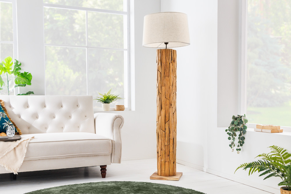 Design Stehlampe ROOTS 160cm Treibholz Leinenschirm beige handmade