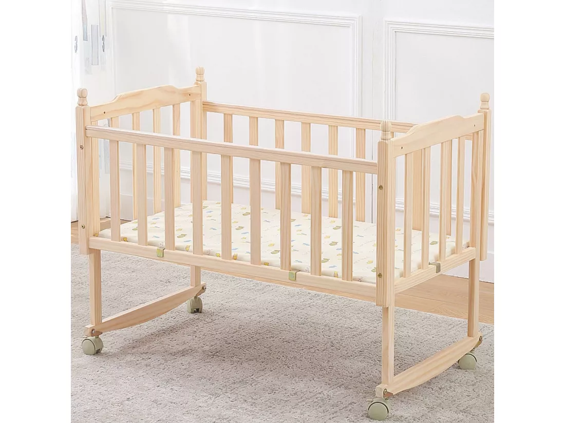 King of Dreams Lit bébé en placage MDF à roulettes, en pin Massif Teinte pour Matelas 90 x 50 cm