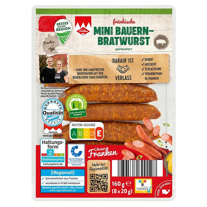 BESTES AUS DER REGION Fränkische Bauernbratwurst, Mini 160 g