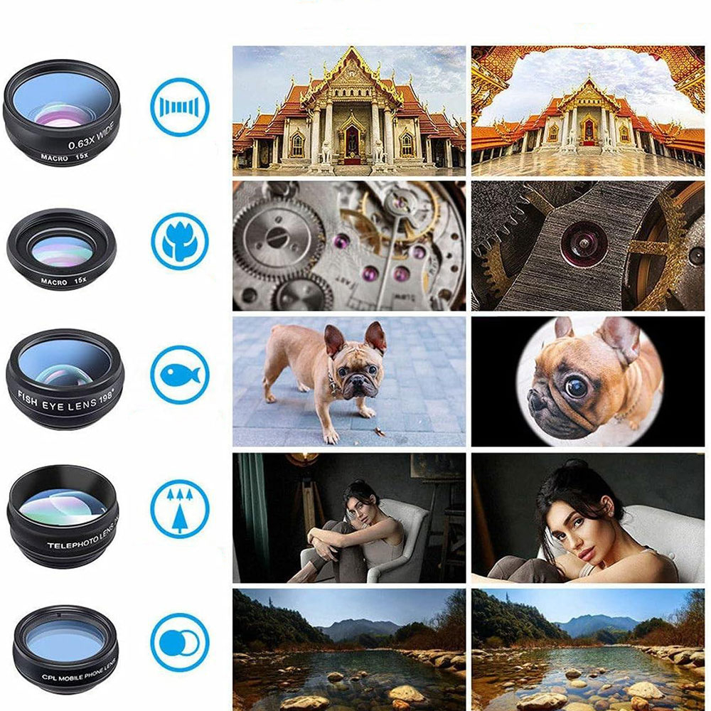 10in1 Universal Kamera Objektiv Set Weitwinkel / Fisheye / Makro / Telefoto / CPL - Schwarz