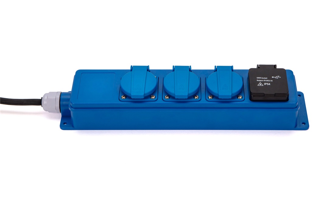 Stikdåse for CEE t.3xschuko+2xUSB, 7,5m
