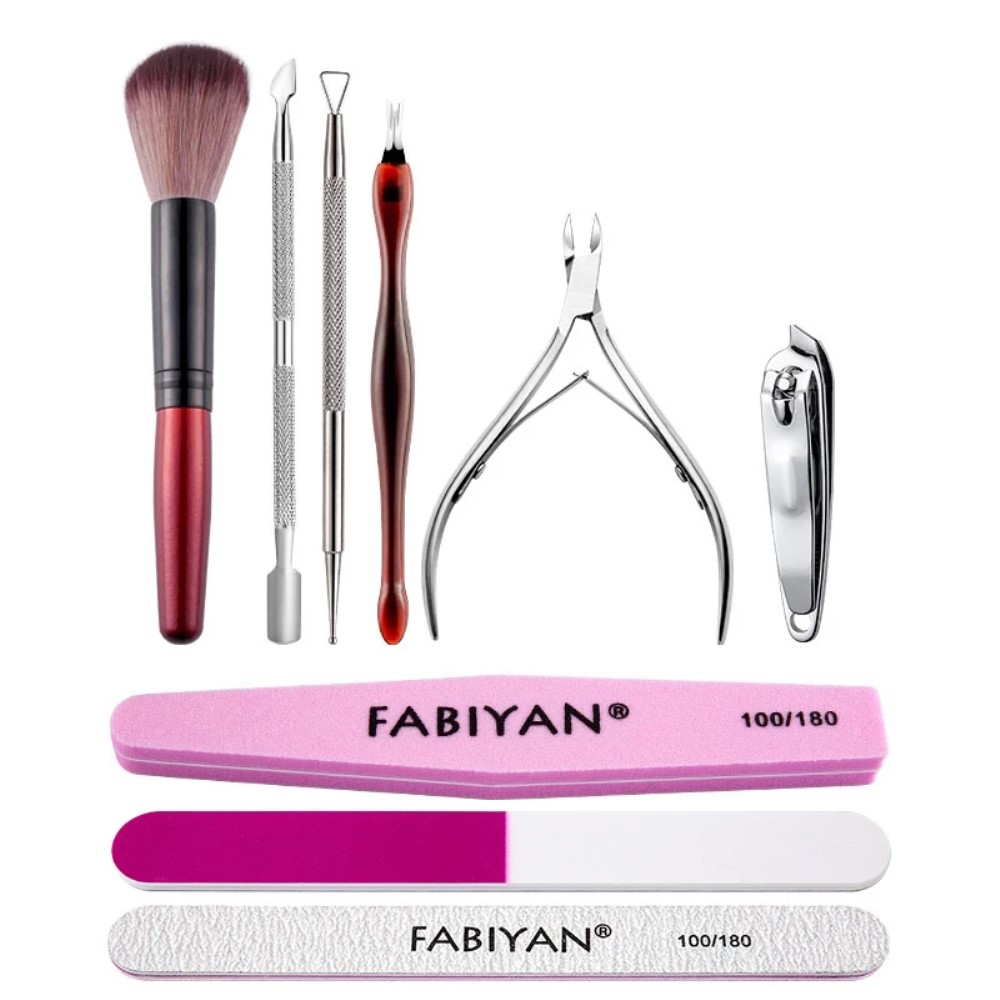 (8-tlg. Set) Pediküre Maniküre Finger Fuss Nagel Pflege-Set - Silber / Pink