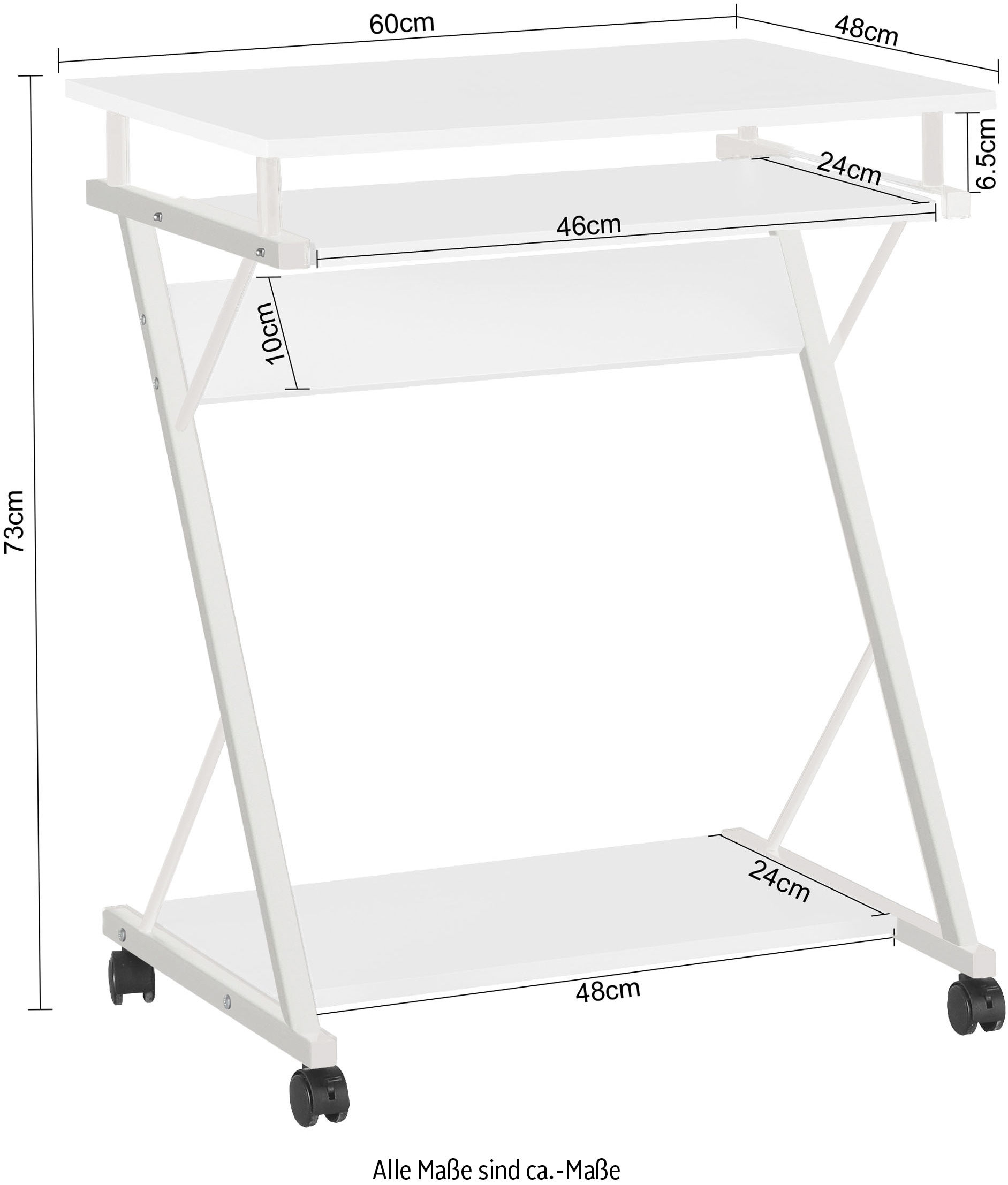 INOSIGN Computertisch »ERVIE, Rolltisch, Laptoptisch,« stabiles Metallgestell, mit Tastaturauszug, 60x73 cm