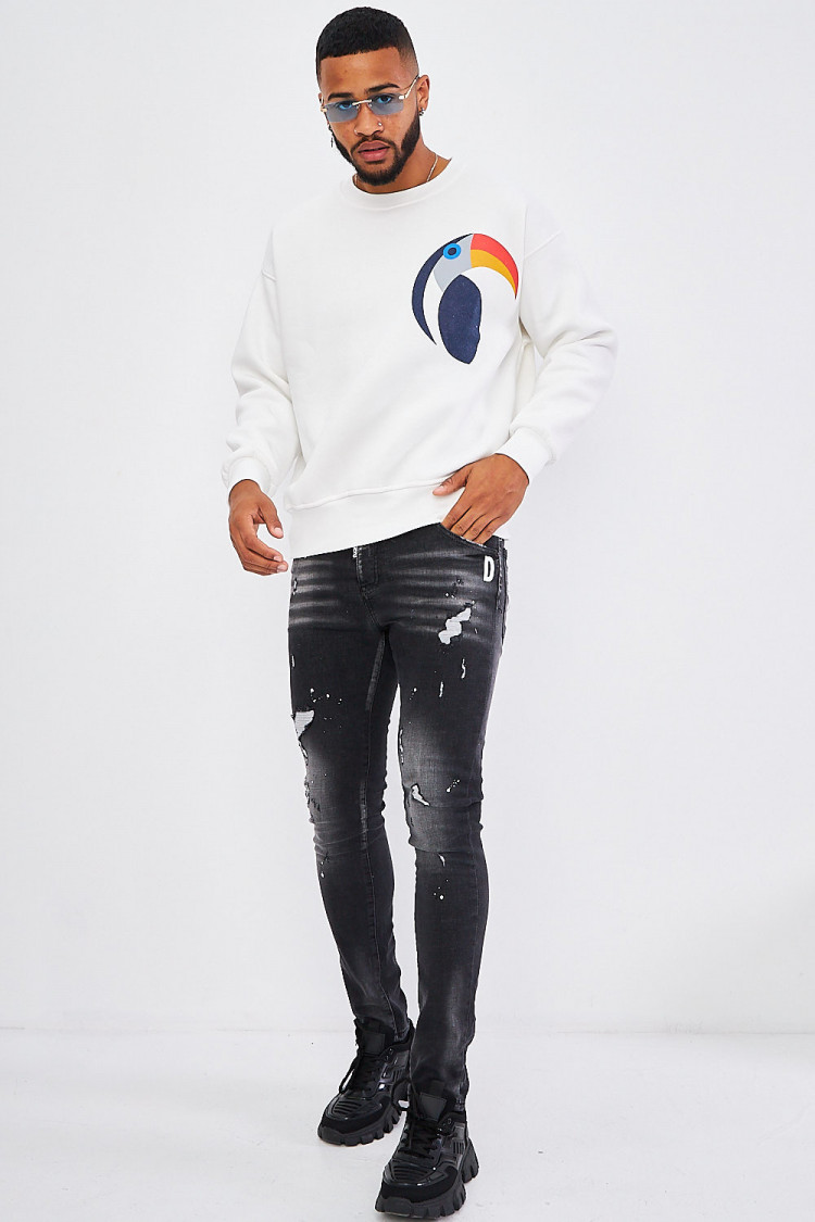Sweat blanc illustration toucan