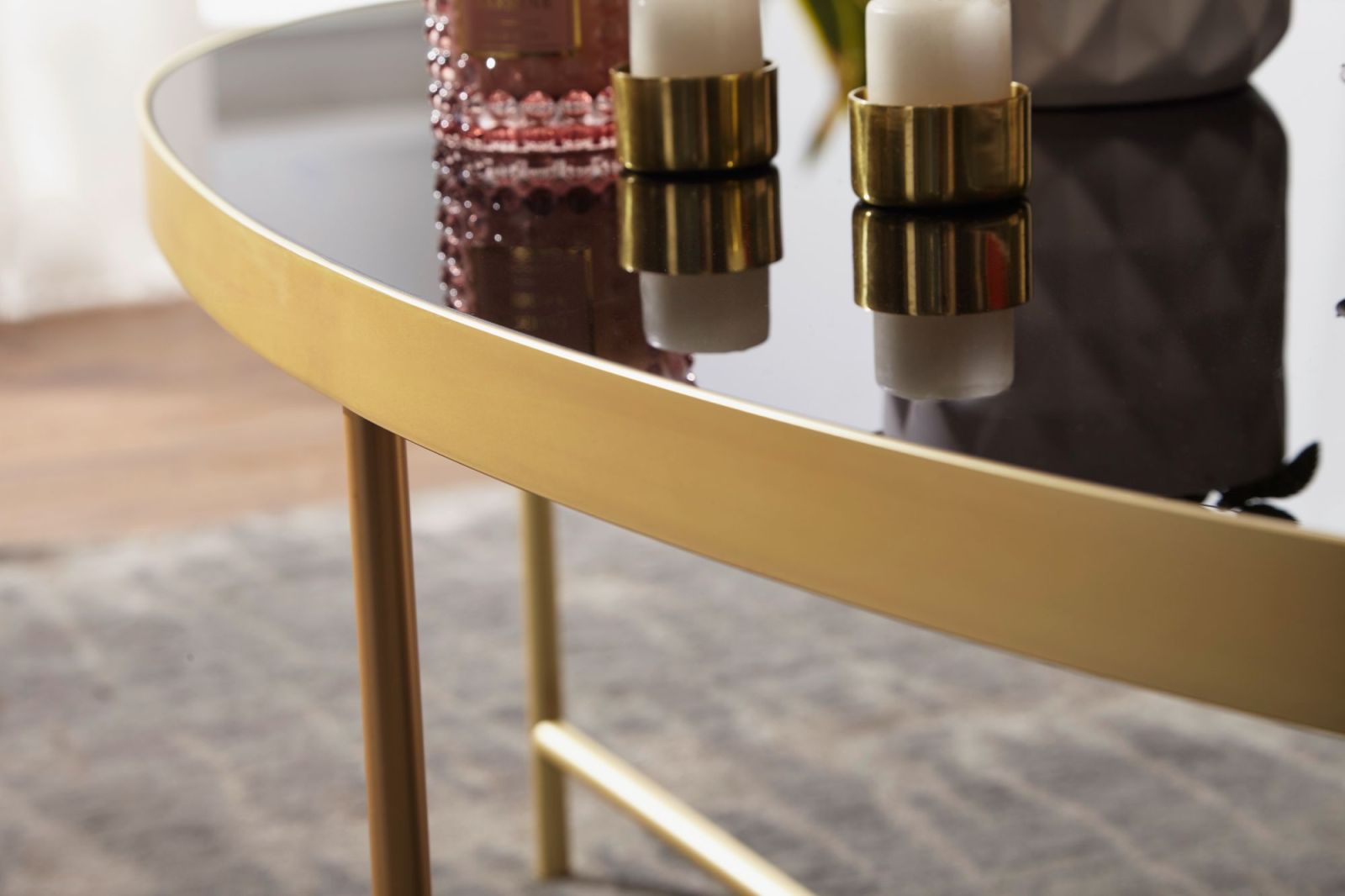 Couchtisch - gold-schwarz - Marmor-Optik - oval