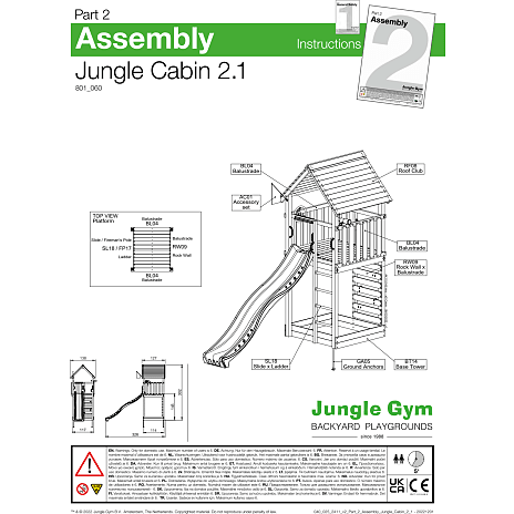 Jungle Gym Cabin 2.1 legetårn inkl. gyngemodul og rutsjebane